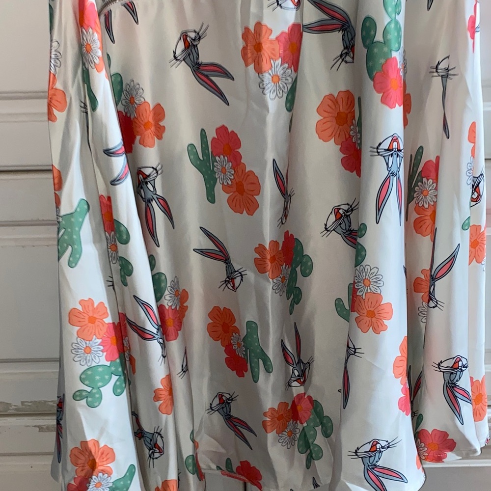 Unique Vintage Bugs Bunny Floral A-Line Skirt - White and Orange - Picture 5 of 5